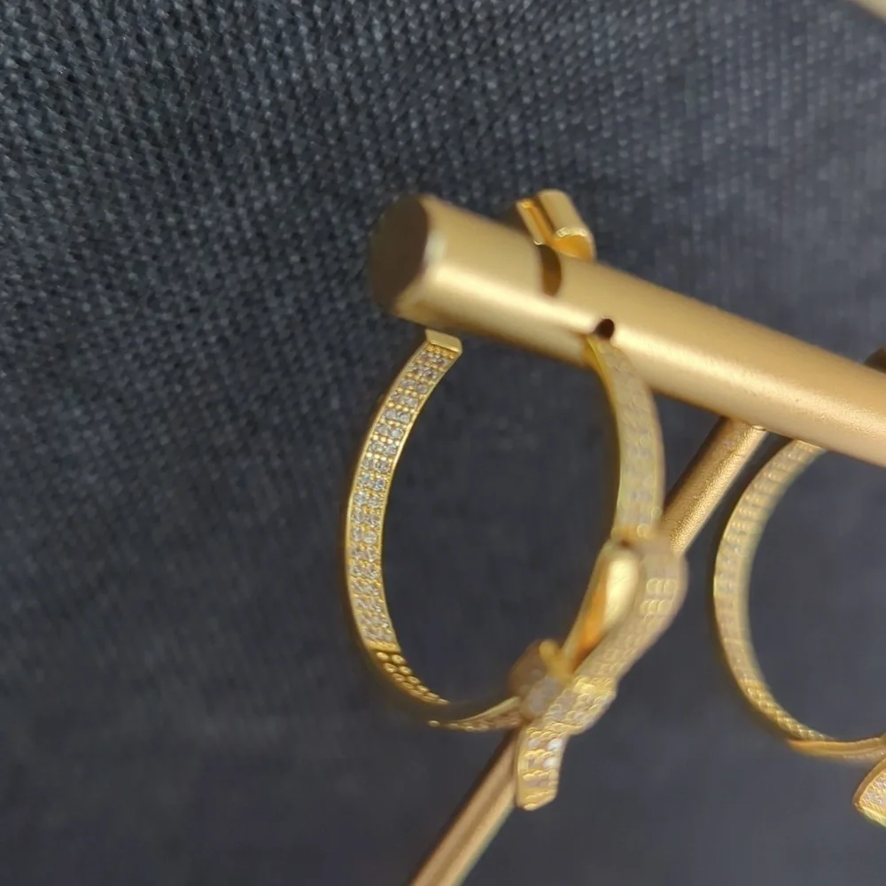 Kate Spade Ribbon Pave CZ Gold Earrings - Picture 4 of 5